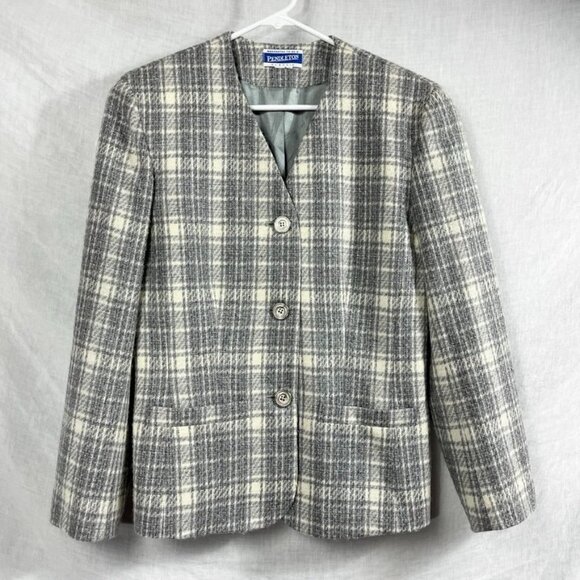 Pendleton Wool Plaid Suit Jacket Blazer Womens M Professional Office Twee Preppy - Picture 1 of 11